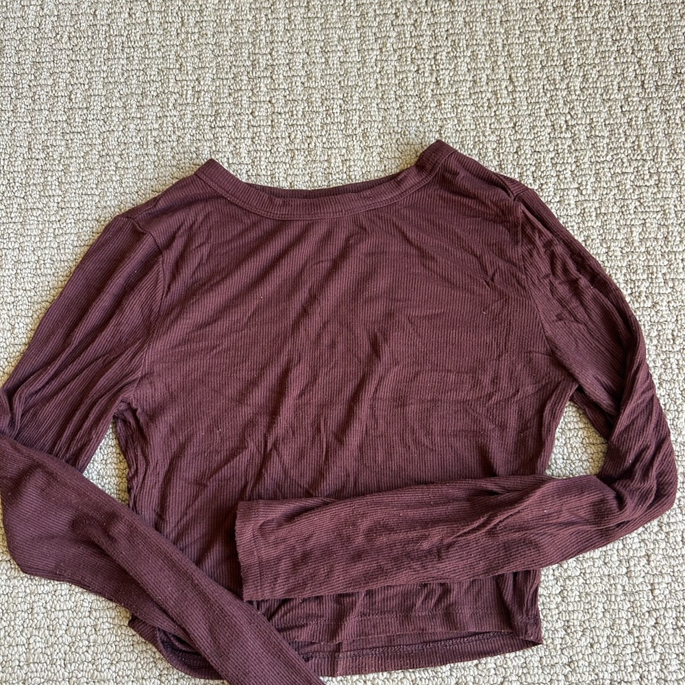 Forever 21 Ribbed Long Sleeve Crop Top - Plum